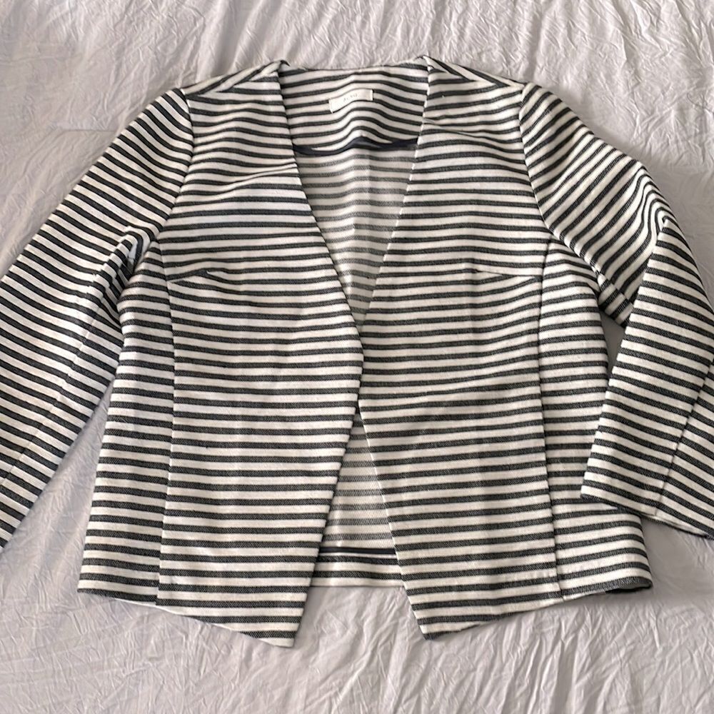 BCNU Nordstrom Navy White Striped Blazer Open Front Jacket Size M